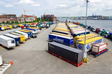 Kiel, Germany - May 11, 2022: Truck parking lot in the port