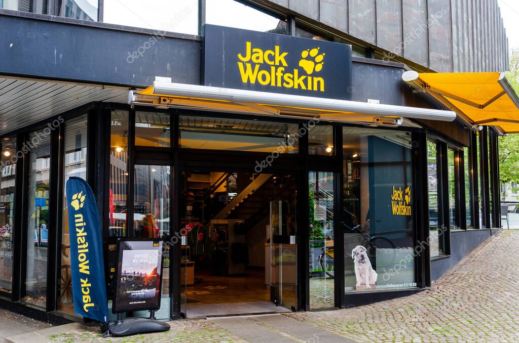 Kiel, Germany - May 11, 2022: Jack Wolfskin shop
