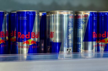 Geseke, Germany - August 07, 2021: Red Bull Energy Drink for sale in the store.