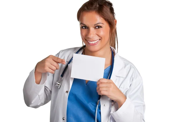 Médico Feminino Segurando Cartão — Fotografia de Stock