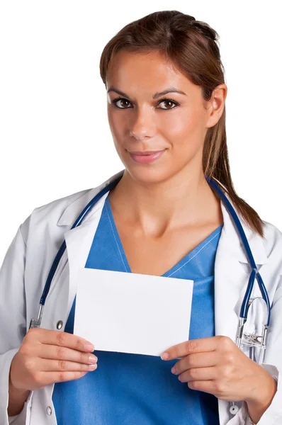 Médico Feminino Segurando Cartão — Fotografia de Stock