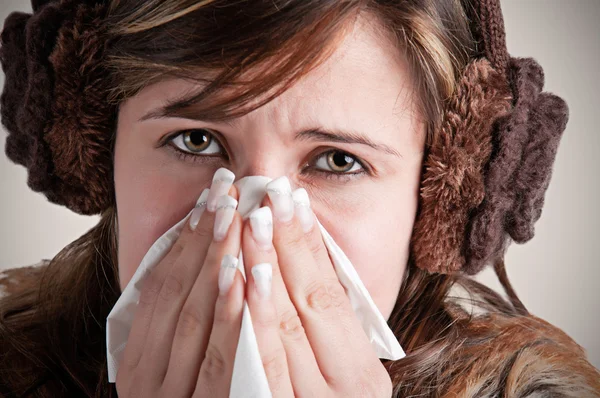 Sick Woman Sneezing — Stock Photo, Image