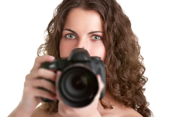 Mulher olhando para uma câmera — Fotografia de Stock