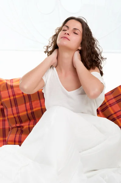 Sitting in the Bed Waking Up — Stock Photo, Image