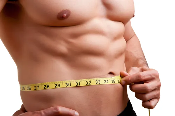 Fit Man Measuring His Waist — Stock Photo, Image