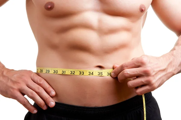 Fit Man Measuring His Waist — Stock Photo, Image