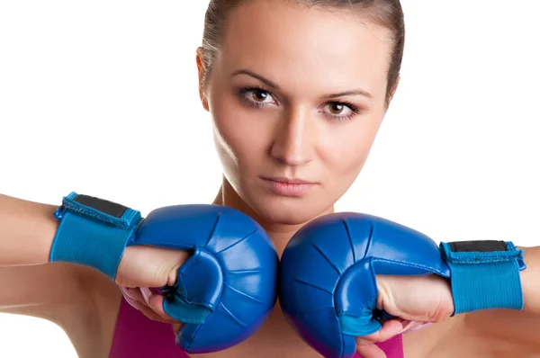 Kadın boksör savaşmaya hazır — Stok fotoğraf