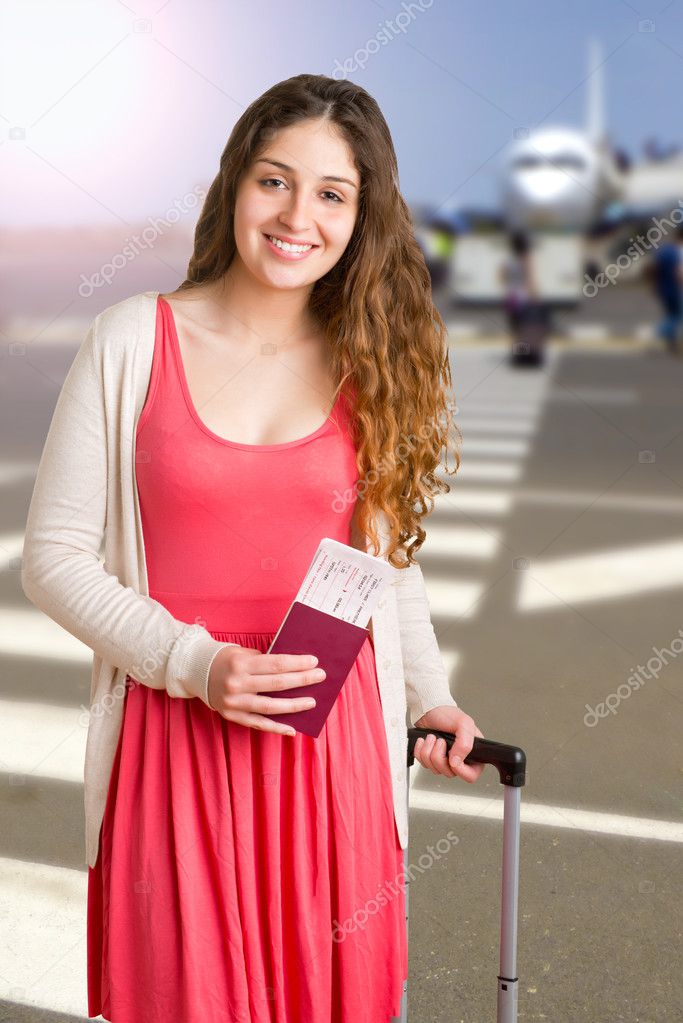 Woman waiting in an airport
