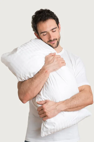 Man Holding Pillow — Stock Photo, Image
