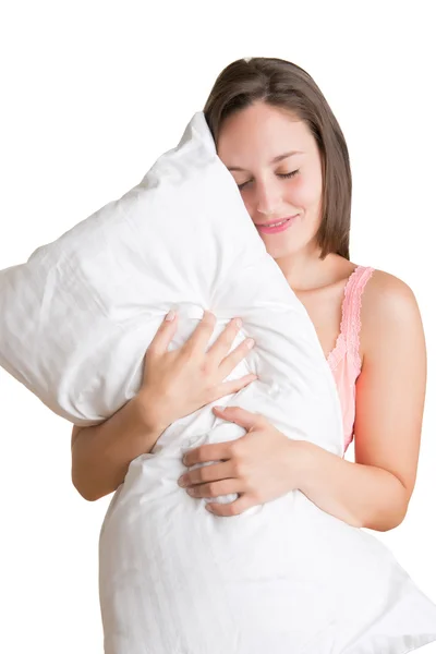Женщина держит подушку — стоковое фото