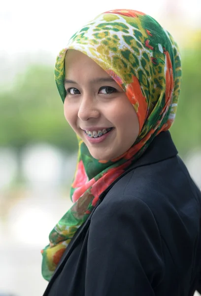 Smile of Scarf Girl with Braces Teeth — Stock Photo, Image