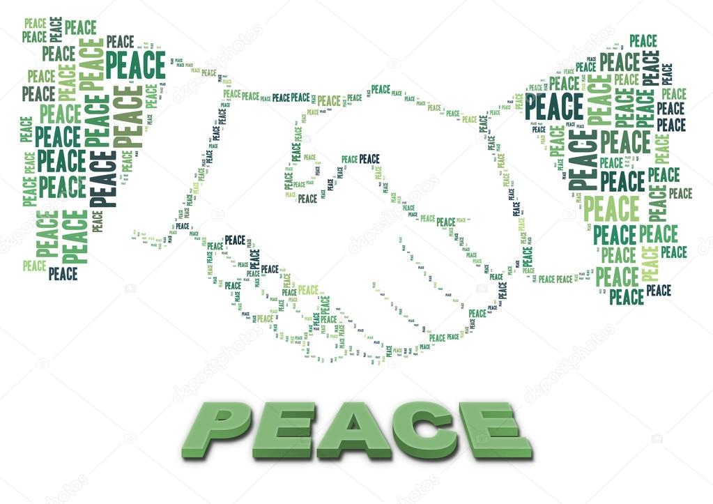 Peace text and handshake shape