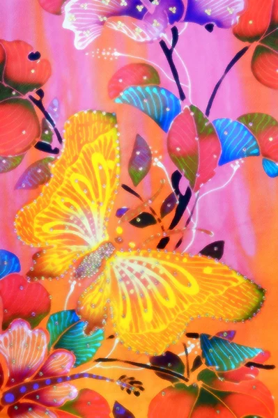 Blume Batik Hintergrund mit Stoff Textur — Stockfoto