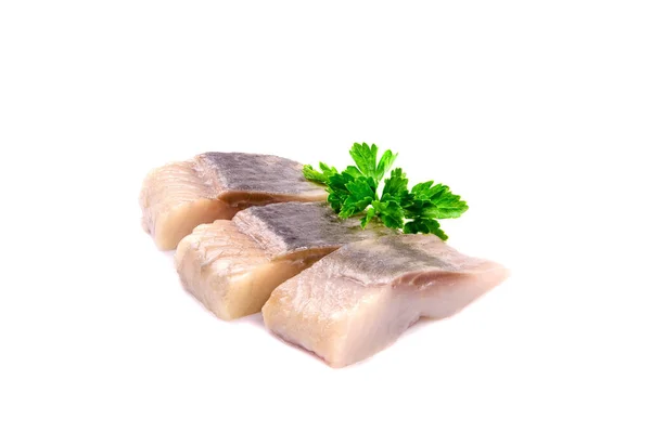 Marinated Herring Sliced Fish Fillet Isolated White Background — 스톡 사진