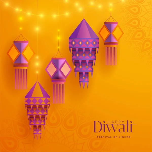 Glad Diwali Grupp Papper Grafisk Indisk Lykta Ljusfestivalen — Stock vektor