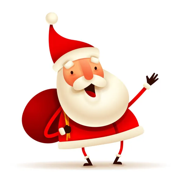 Personaje Navidad Santa Claus Llevando Una Bolsa Llena Regalos Caja — Vector de stock