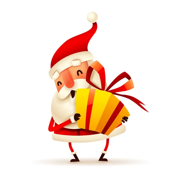 Christmas Character Santa Claus Holding Christmas Gift Box Present White — Stock Vector