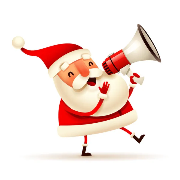 Christmas Character Santa Claus Making Announcement Megaphone White Background Isolated — Stock Vector
