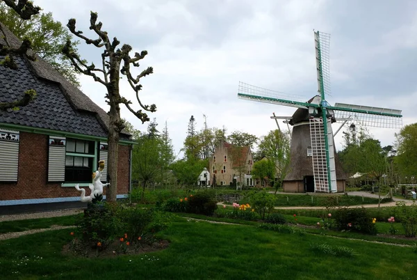 典型的杜奇村庄 在中部腹地附近有一个风车 — 图库照片