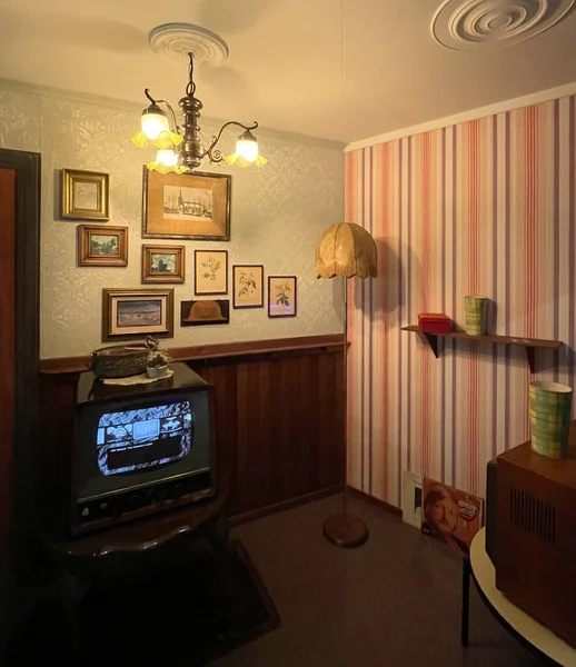 Televisión Una Habitación Los Años Sesenta Viejo Estilo Vintage Países — Foto de Stock