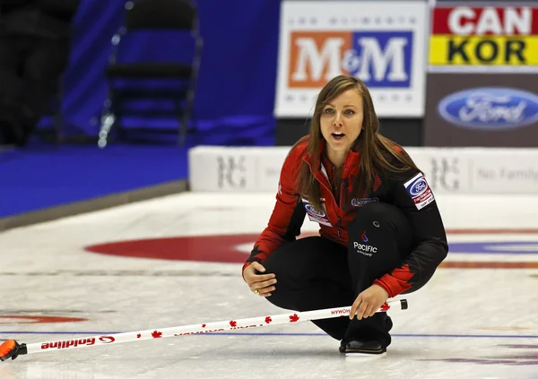 Curling Mulheres Canadá Rachel Homan Salta Fotografia De Stock