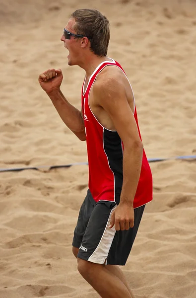 Beach Volleyball Man Latvia Celebrate — Stock Photo, Image