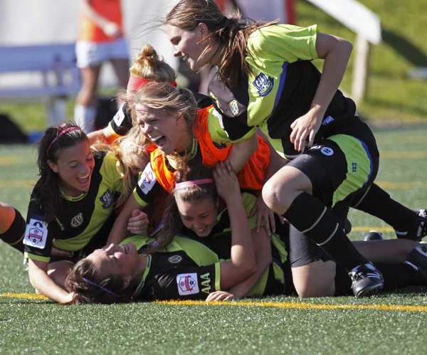 Canada soccer quebec women win celebration — Stock Photo, Image