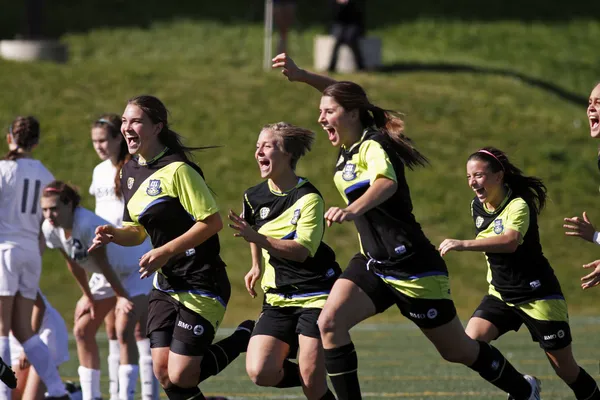 Quebec Kanada Futbol kadınlar kutlamak kazanmak - Stok İmaj