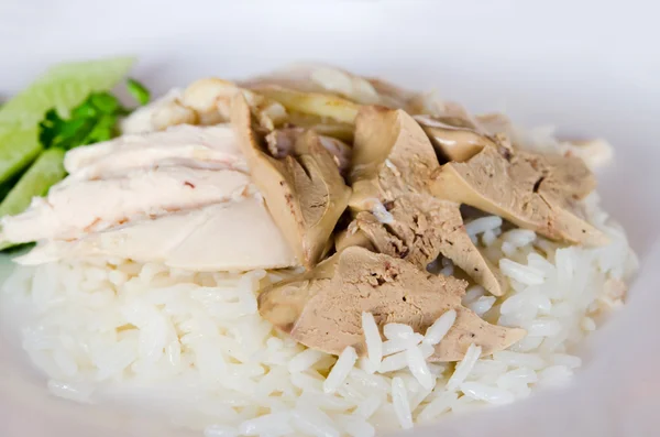 Nasi dikukus dengan sup ayam — Stok Foto