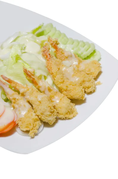 Garnéla saláta felett fehér — Stock Fotó