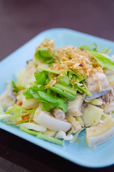 Steamed fish on blue dish — Stock Photo, Image