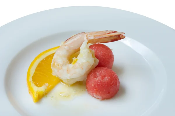 Shrimp and fruits — Stock Photo, Image