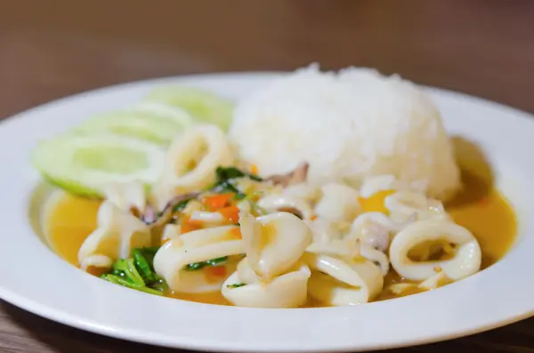 Stir fried  squid and  rice — Stock Photo, Image