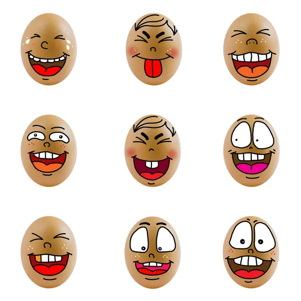 행복 한 얼굴을 가진 계란의 컬렉션 — 스톡 사진