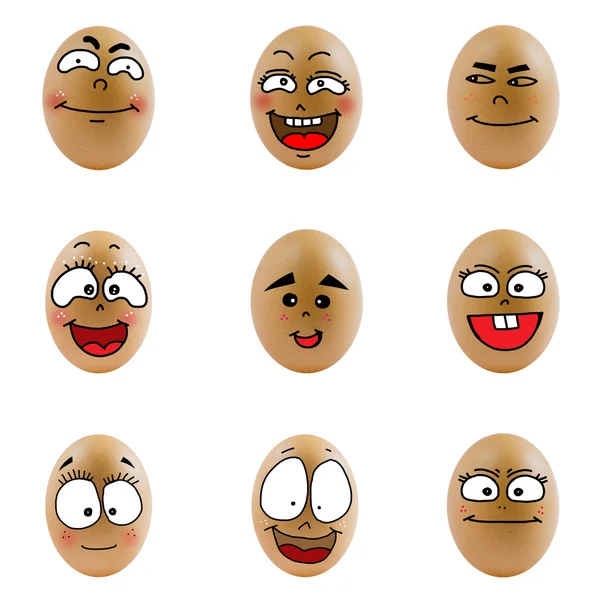 Sammlung von Eiern mit glücklichem Gesicht — Stockfoto