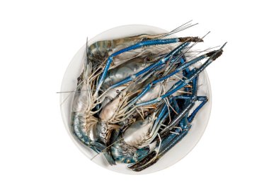 Beyaz arkaplanda çiğ karides
