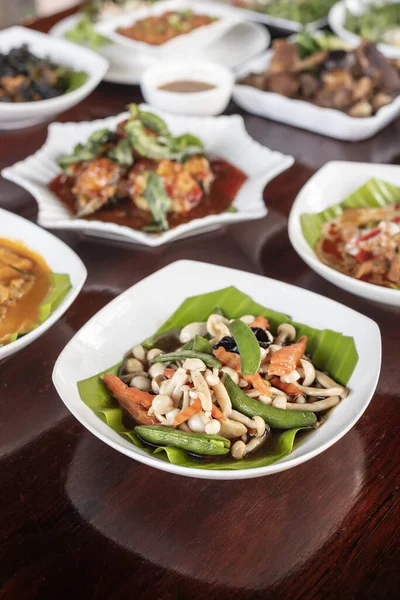 Close Stir Fried Mushroom Oyster Sauce Dish Asian Style Cuisine — Stock Photo, Image