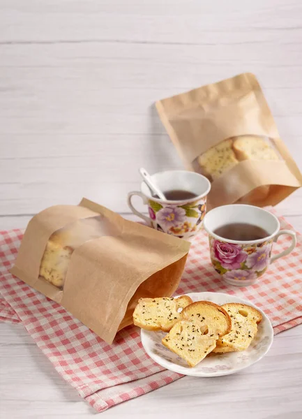 Hausgemachtes Knoblauchbrot Mit Kräutern Teezeitkonzept — Stockfoto