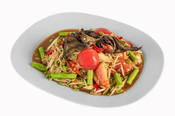 Tradiční Thajská Kuchyně Pikantní Zelený Papája Salát — Stock fotografie