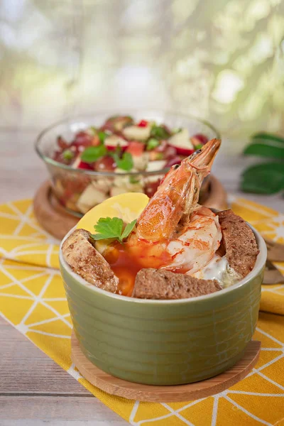 Tostadas Con Gambas Asadas Queso Crema —  Fotos de Stock