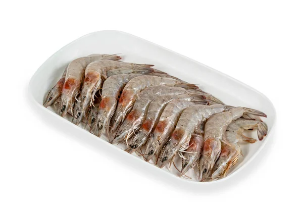 Raw Prawns Plate White Background — Stock Photo, Image