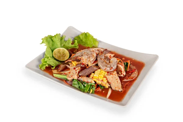 Würzige Fleisch Und Garnelensalat Asiatische Küche — Stockfoto