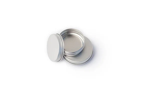 Pusty Srebrny Metalowy Pojemnik Krem Białym Tle — Zdjęcie stockowe