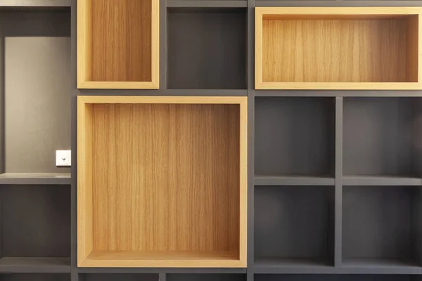 Empty Wooden Shelves Shape Cubes Wall — Stock Photo, Image