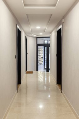 hallway in a modern residential building with door