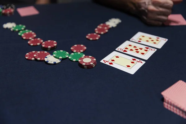 playing texas hold em poker, close up