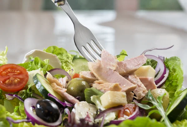 Salade met vork — Stockfoto