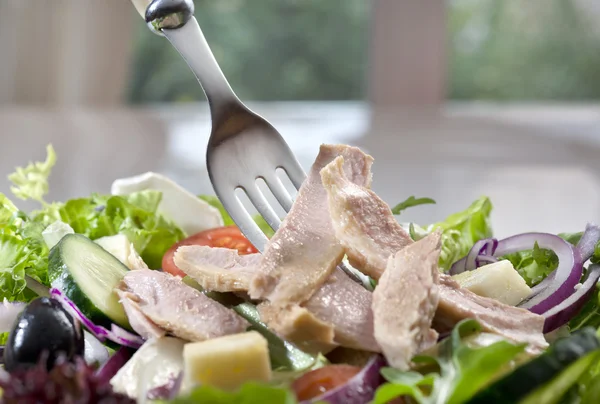 Tonijnsalade met vork — Stockfoto