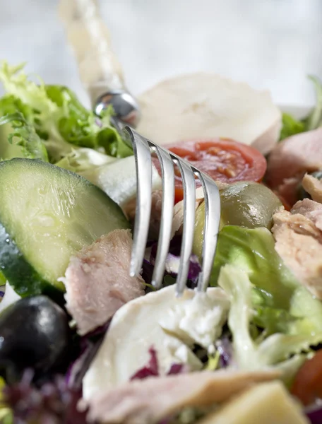 Salade met vork — Stockfoto