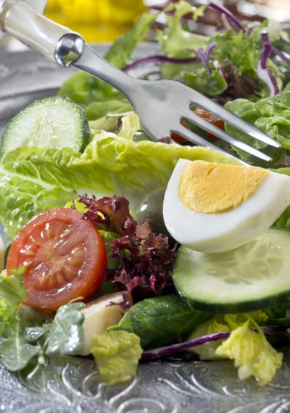 Plate of Salad with fork — Stock Photo, Image